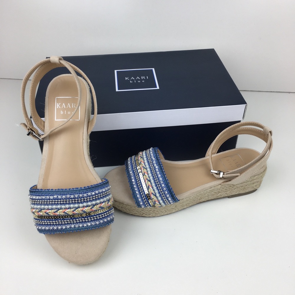 Kaari Blue Jessie Beaded Wedges Size 6